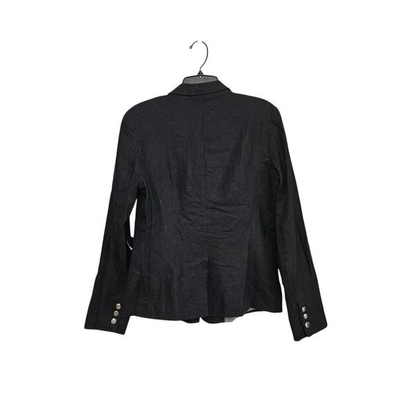 Harve Benard Linen Blend Black Blazer Jacket Button Front Women's Size 8 Medium - Picture 2 of 8